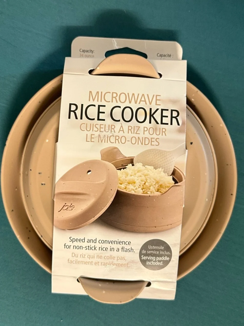 Microwave Rice Cooker in Beige — Non-Stick Microwave Rice Cooker with Lid